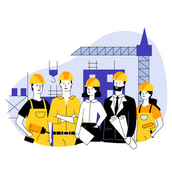 Engineering and construction workers standing Vector Image