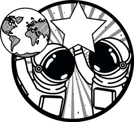frame with astronauts and star in white background vector image