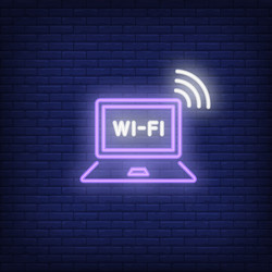 laptop computer and wi-fi neon text vector image