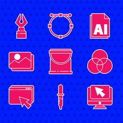 set paint bucket pipette computer monitor vector image