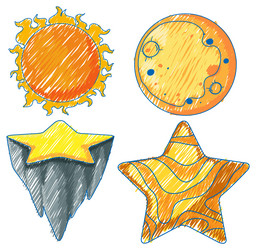 space objects in pencil colour sketch simple style vector image
