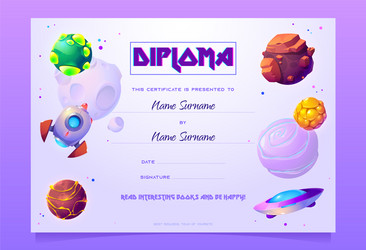 Diploma for kids with cartoon books vector