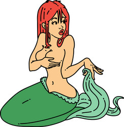 Retro Pinup Mermaid Tattoo Vector Image