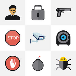 set of 9 editable security flat icons includes vector image