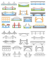 types bridges set color and linear graphic vector