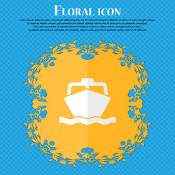 Boat floral flat design on a blue abstract vector