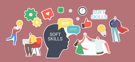 set stickers soft skills in business vector