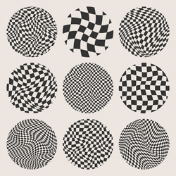 trendy round checkered pattern distorted tiled vector image