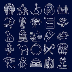 egypt icons set in line style on dark background vector