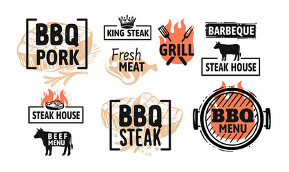 Fire BBQ Emblem Set - Menu & Cafe Vector Image