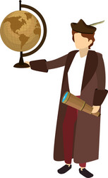 Man christopher columbus with global map desk vector