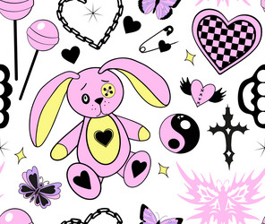 Y2k emo girl glamour pink seamless pattern vector