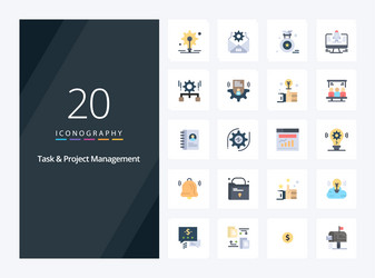 20 task and project management flat color icon vector