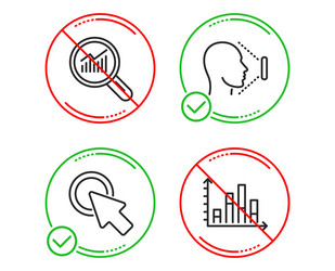 Click here data analysis and face id icons set vector