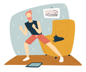 man stretching at home fitness and exercises vector