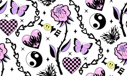 Y2k emo girl glamour pink seamless pattern vector