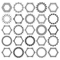 set of round and hexagon decorative frames vector