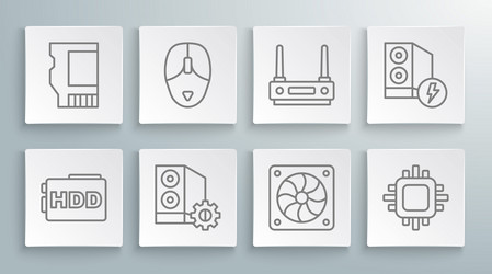 Set line hard disk drive hdd computer mouse case vector