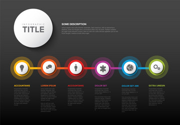 six white circle steps timeline process vector