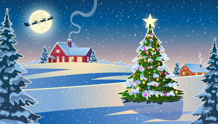 Winter Snowscape with Houses vector