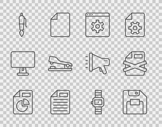 set line document with graph chart floppy disk vector image
