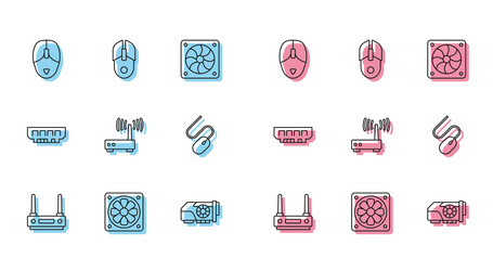 set line router and wi-fi signal computer cooler vector image
