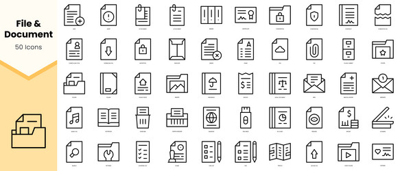 set of file and document icons simple line art vector image