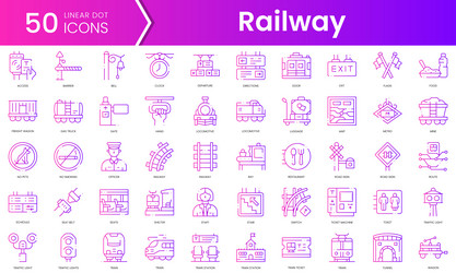 set of railway icons gradient style icon bundle vector image