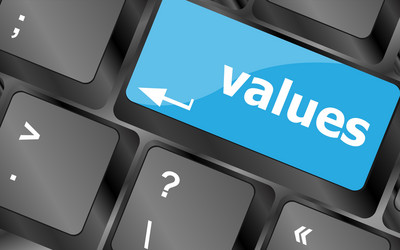 Values sign button on keyboard with soft focus vector