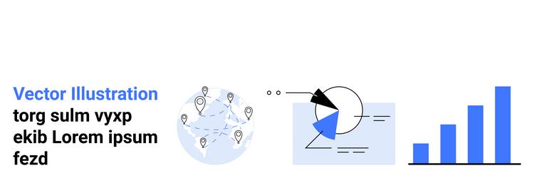data analysis with global connectivity pie chart vector image