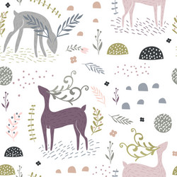 seamless pattern with deers floral elements vector