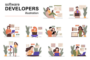 Software developers concept with people scenes set vector