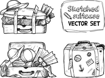 Cute Suitcase Sketch Set Vector Image