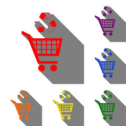 shopping cart icon with a recycle sign set of red vector image