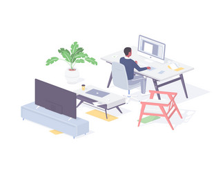 designer works at home isometric vector