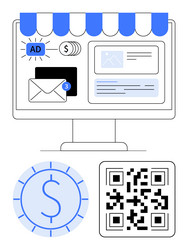 e-commerce dashboard with ads payments qr code vector image
