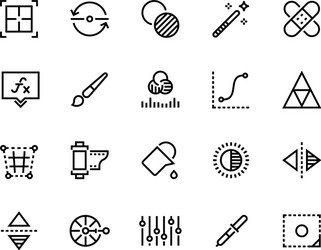 image editing line icons crop flip and rotation vector