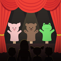 children puppet theater performance with animals vector