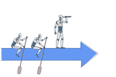 Continuous one line drawing three robots ride vector