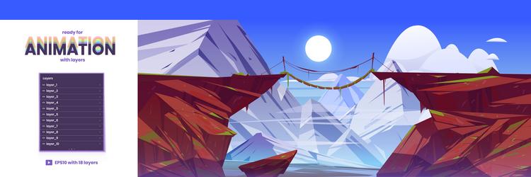parallax background with rope bridge in mountains vector image