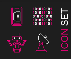 set line radar robot binary code and smartphone vector image