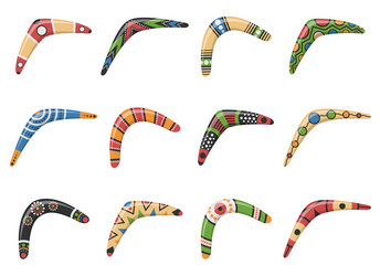 Traditional wooden boomerang of different shapes vector