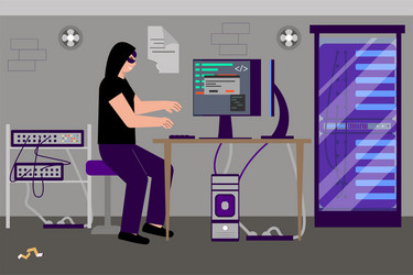 Hacker with Server Rack vector image
