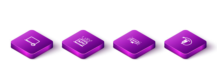 set isometric laptop and lock computer api vector image