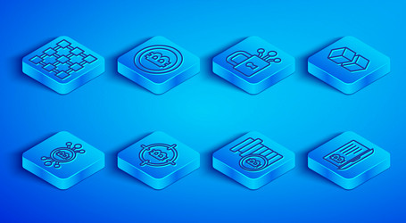set line blockchain technology bitcoin lock vector image