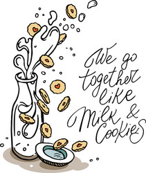 Drawing of milk bottle and cookies handwritten vector