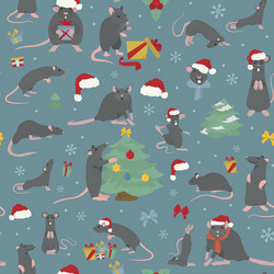 Rats christmas seamless pattern rat poses vector