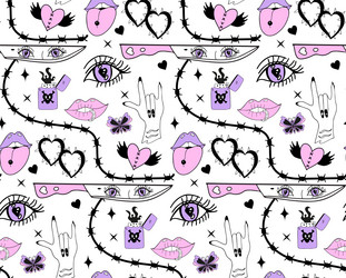 Y2k emo girl glamour pink seamless pattern vector