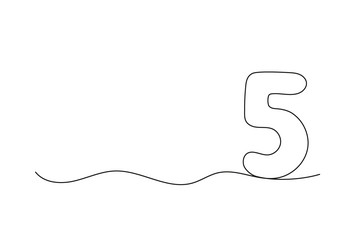 number five continuous one line drawing black vector