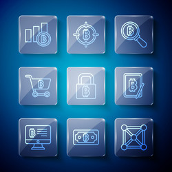 set line mining bitcoin from monitor vector image